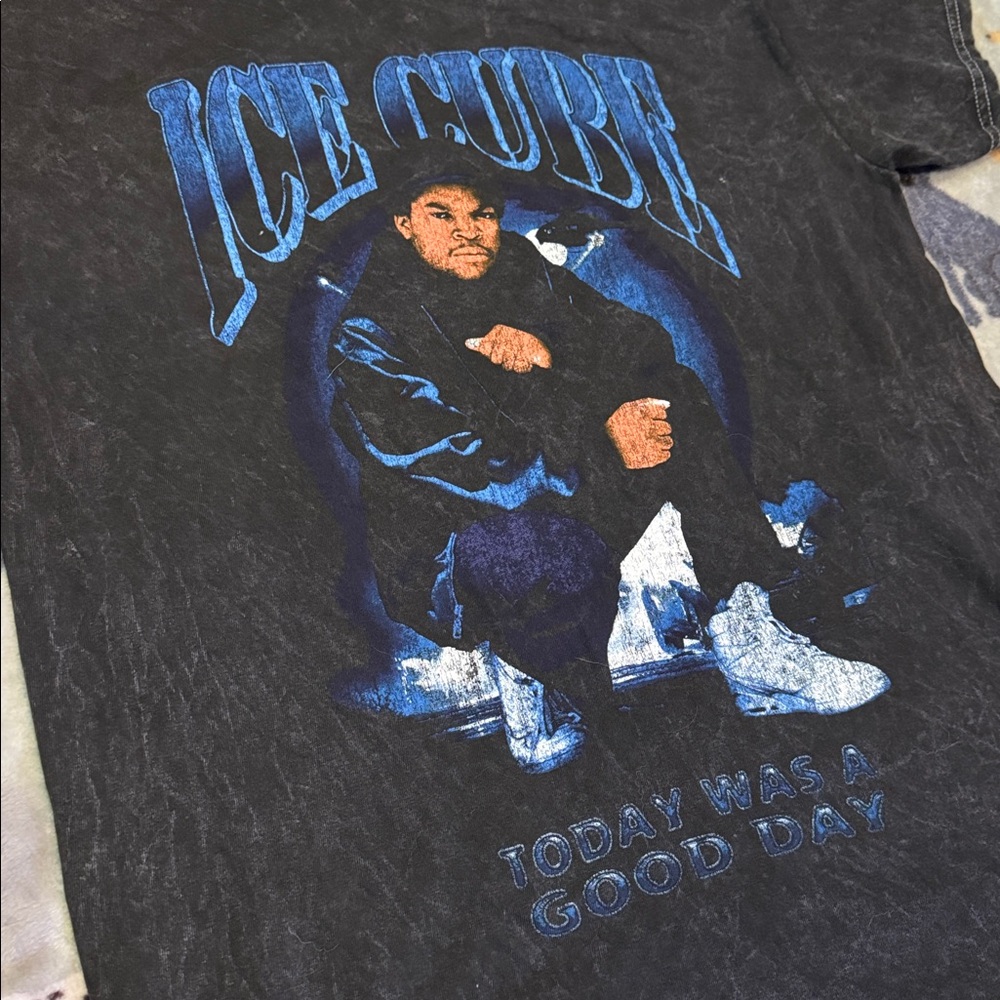 Ice Cube Black Graphic T-Shirt with Blue Design